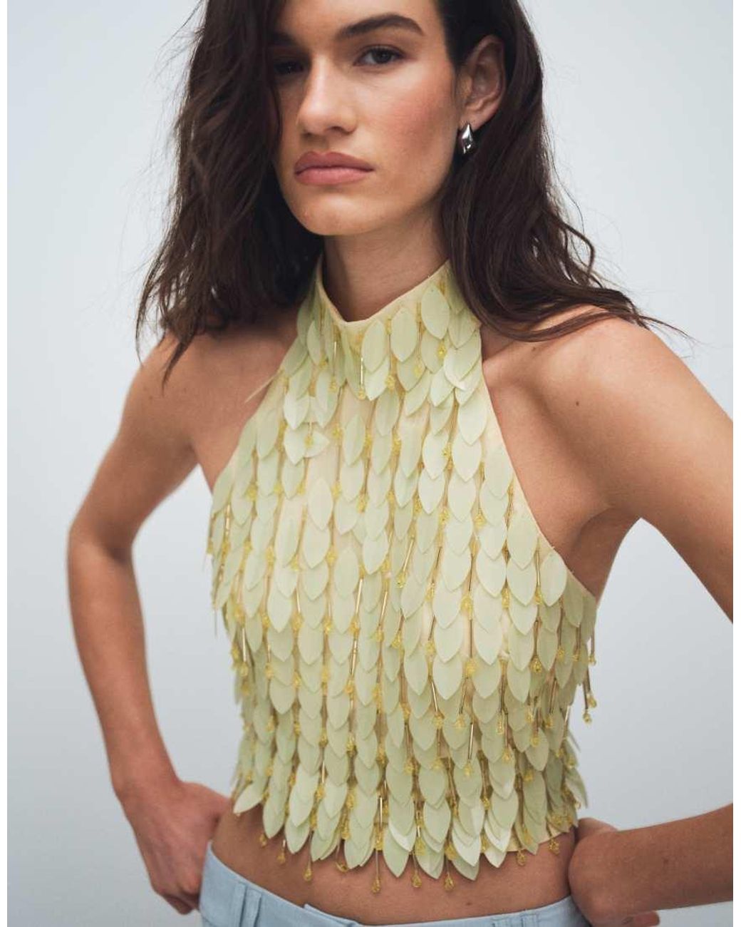 ASOS Yellow Leaf Embellished Halter Top