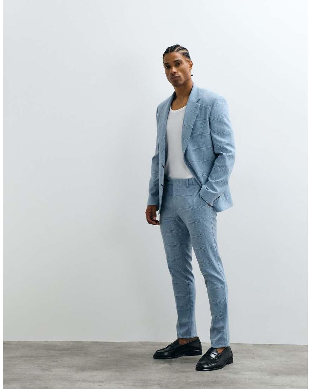 ASOS Blue Linen Blend Skinny Suit Trousers for men