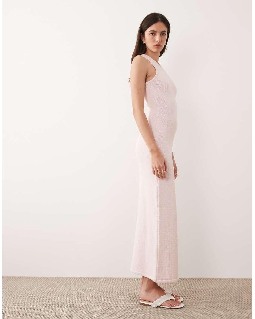 ASOS Pink Knitted Cotton Blend Racer Maxi Dress