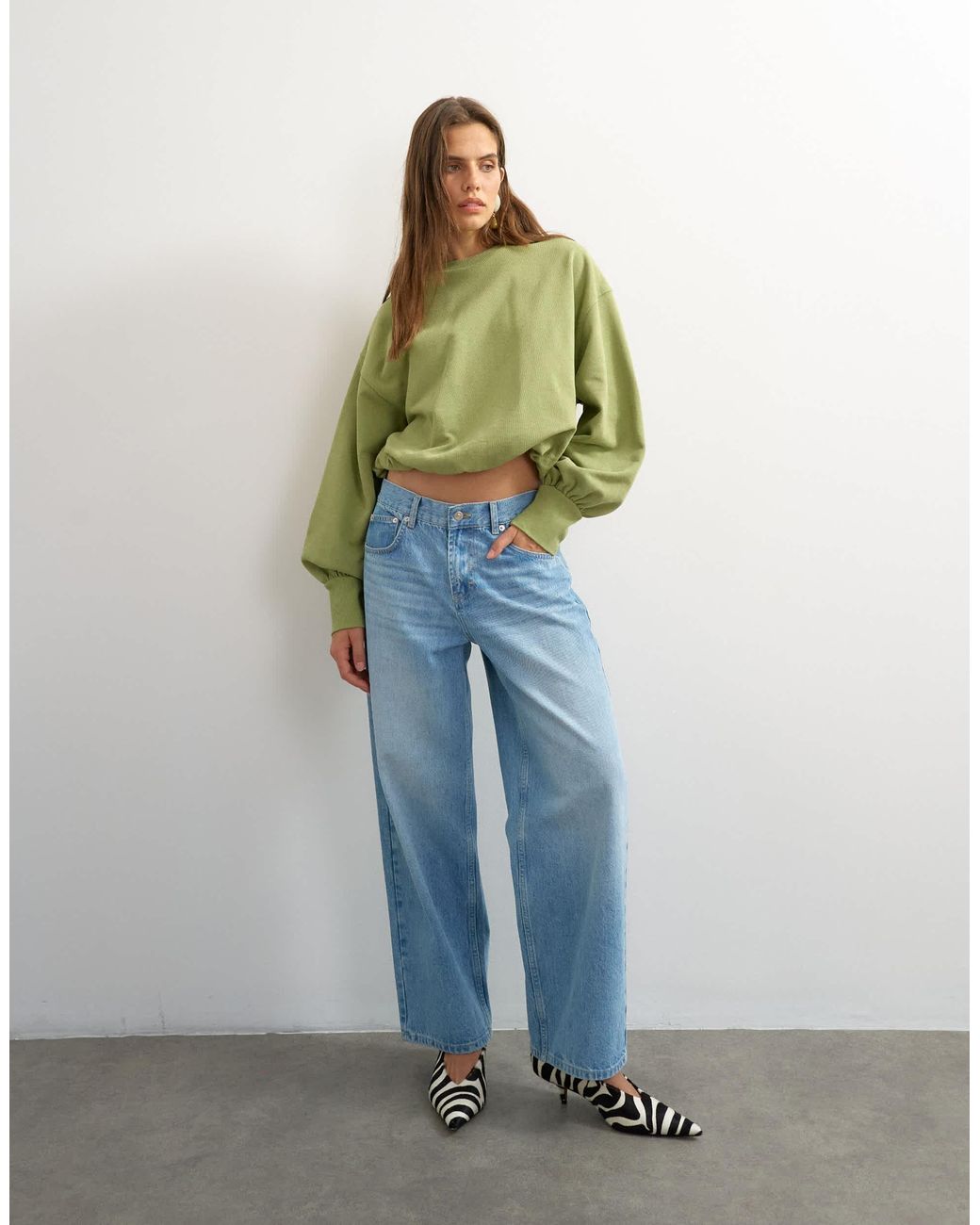 TOPSHOP Green Bubble Hem Sweat