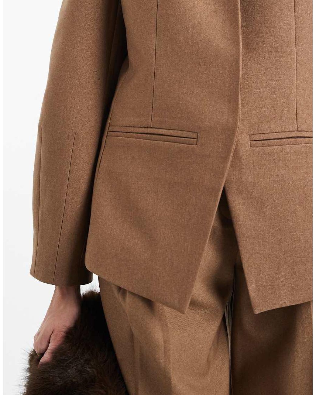 4th & Reckless Natural Tailored Collarless Cinched Waist Cocoon Sleeve Blazer