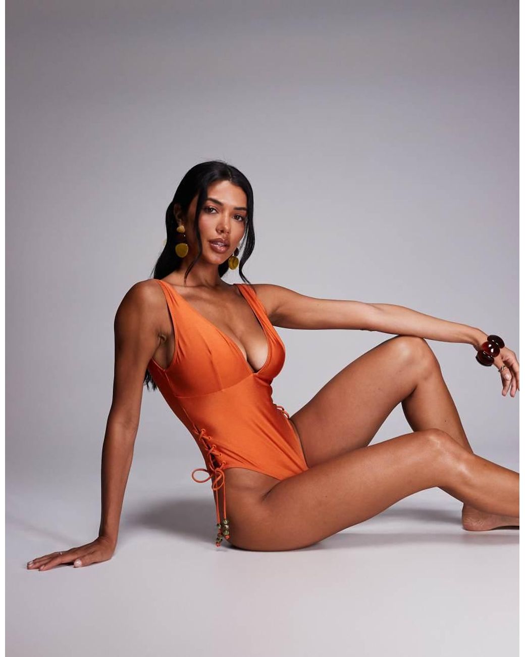 ASOS Orange Fuller Bust Carrie Plunge Lace Up Swimsuit