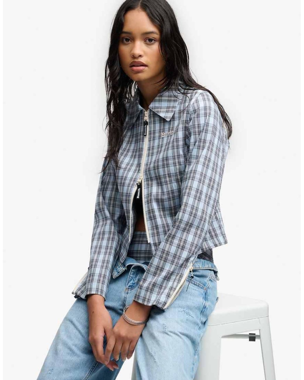 Bench x Superdry & Co Blue Double Zip Collared Check Jacket