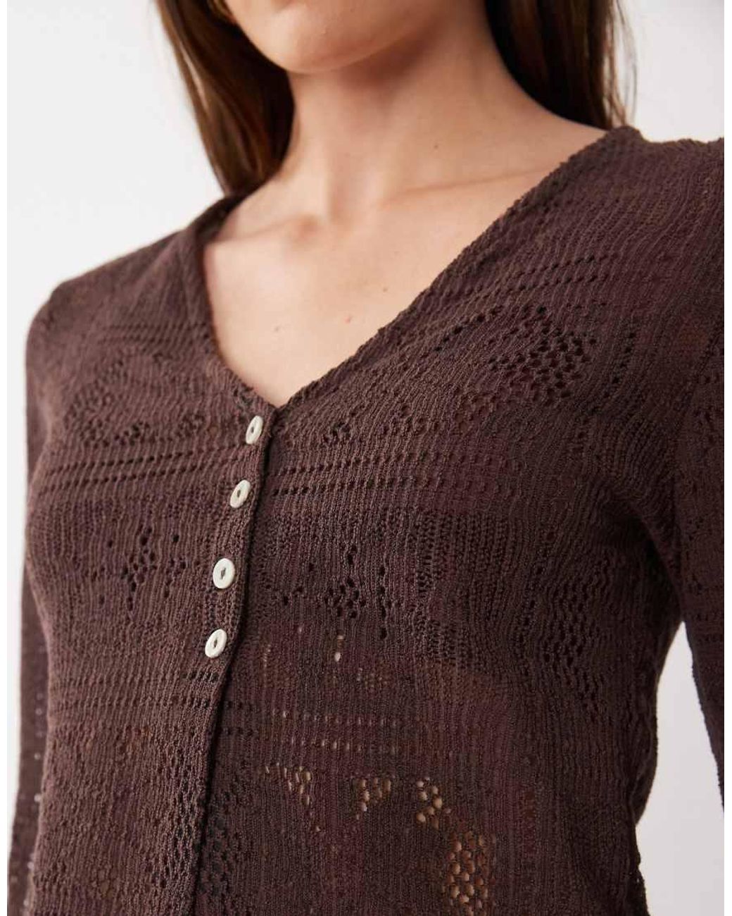 ASOS Brown Long Sleeve Crochet Top
