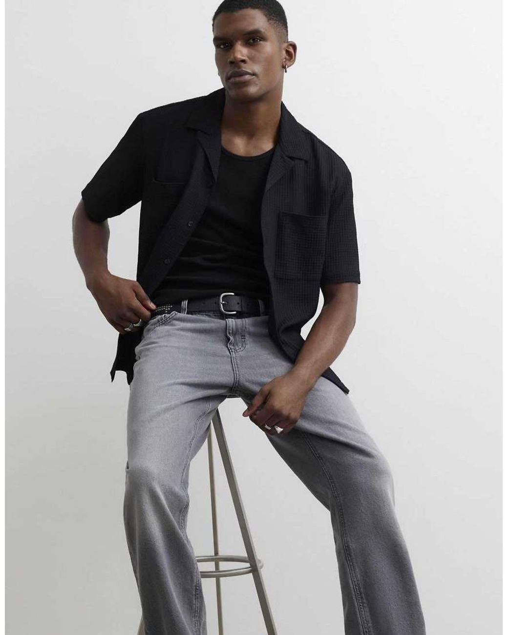 River Island Blue Straight Leg Jeans for men