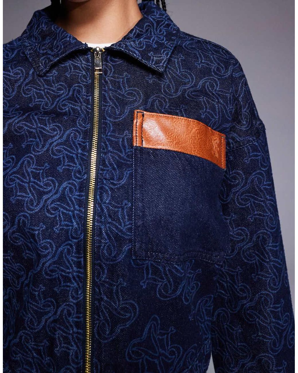 River Island Blue Mongrammed Denim Jacket Co-ord