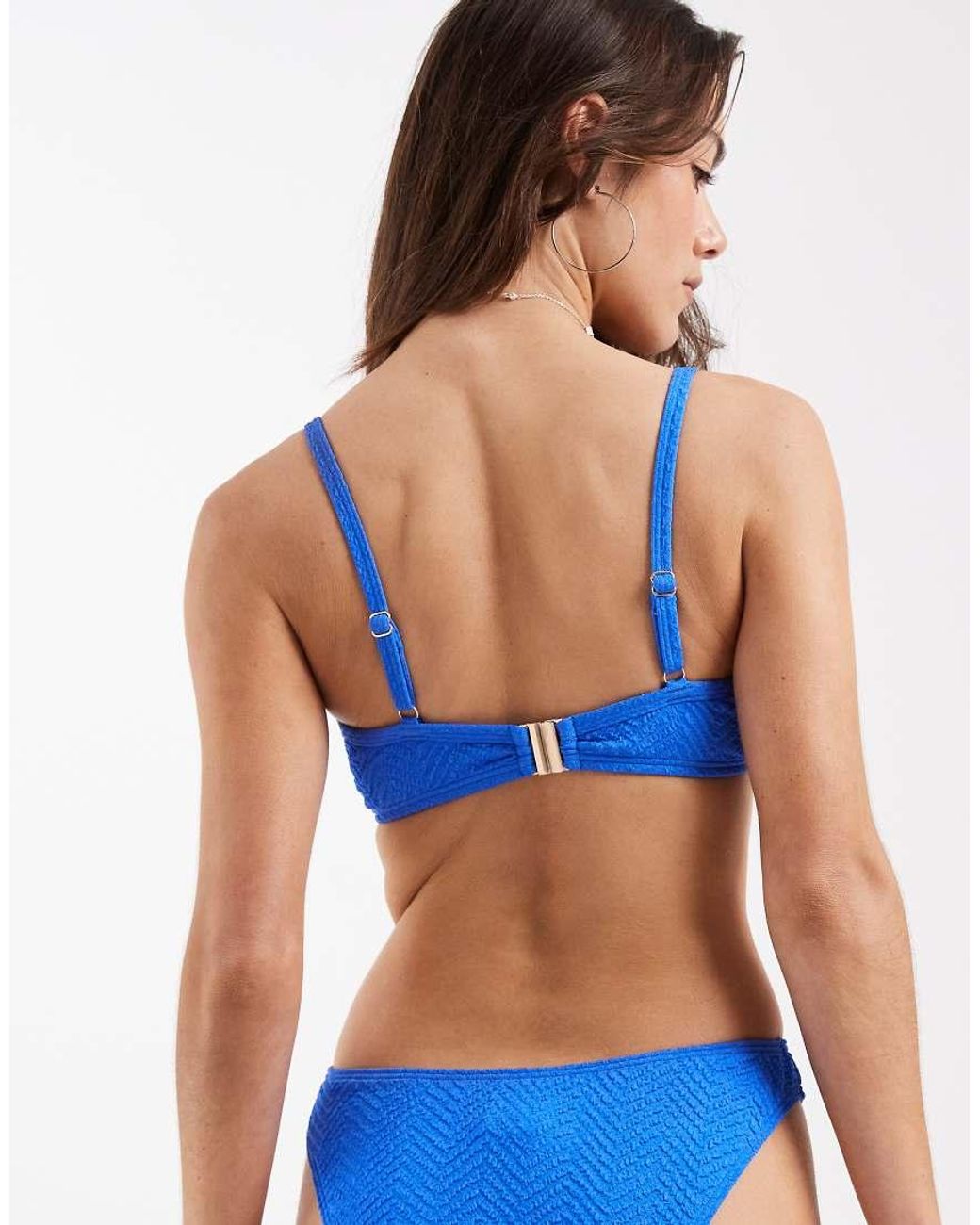 New Look Blue Textured Detail Bikini Top