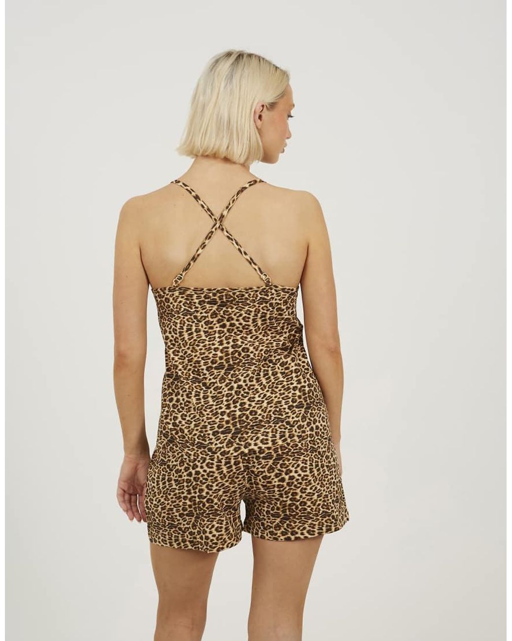 Brave Soul Natural Cross Over Strappy Leopard Print Pyjama Set