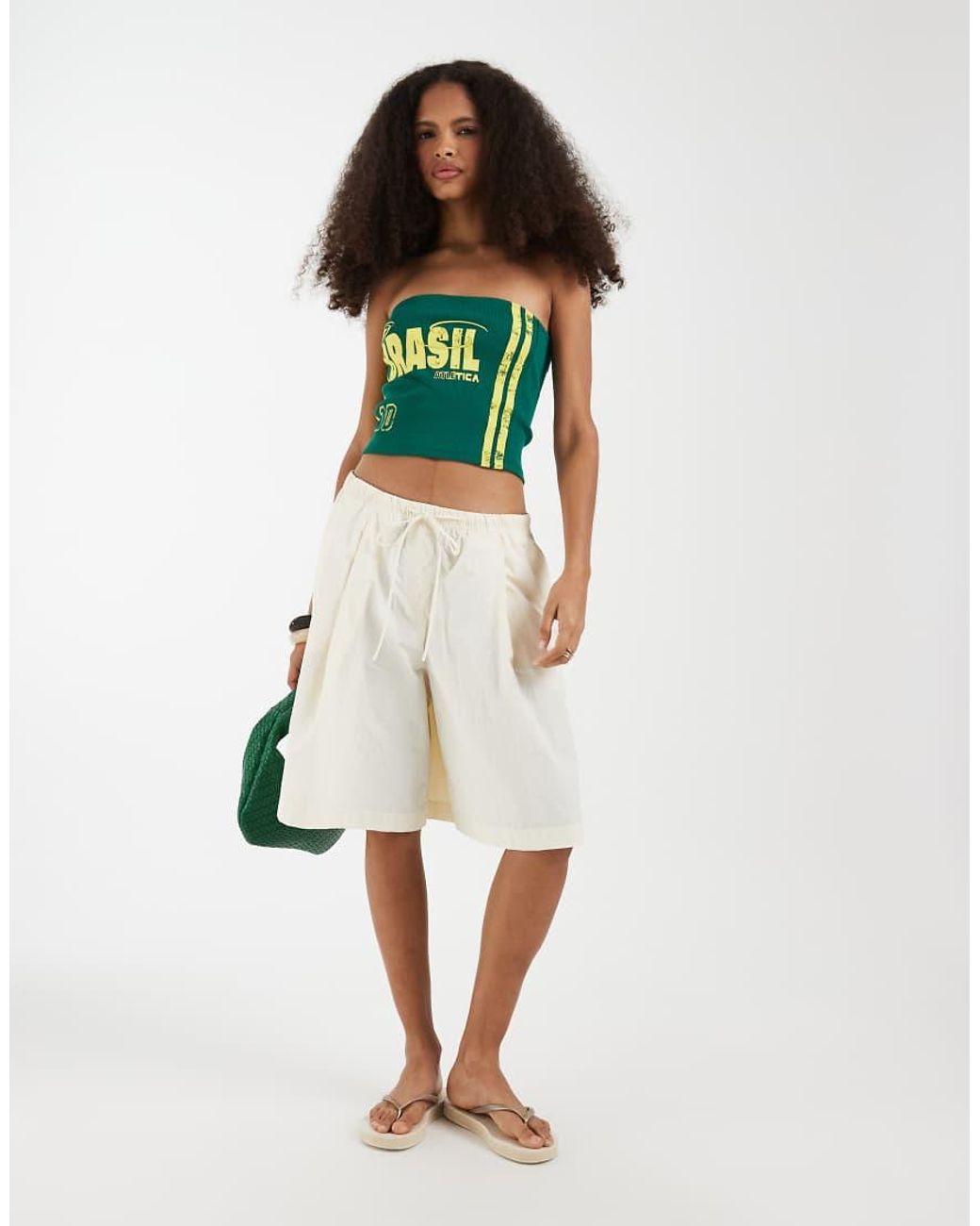 JJXX Green Brazil Ribbed Bandeau Top