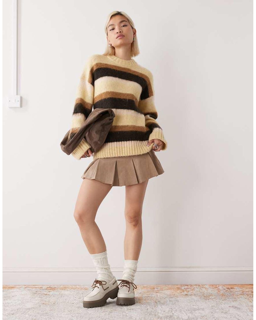 Monki Natural Oversized Fluffy Stripe Jumper