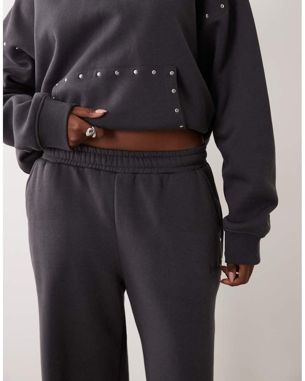 Kaiia Gray Cotton Rich Studded Wide Leg Joggers Co-Ord