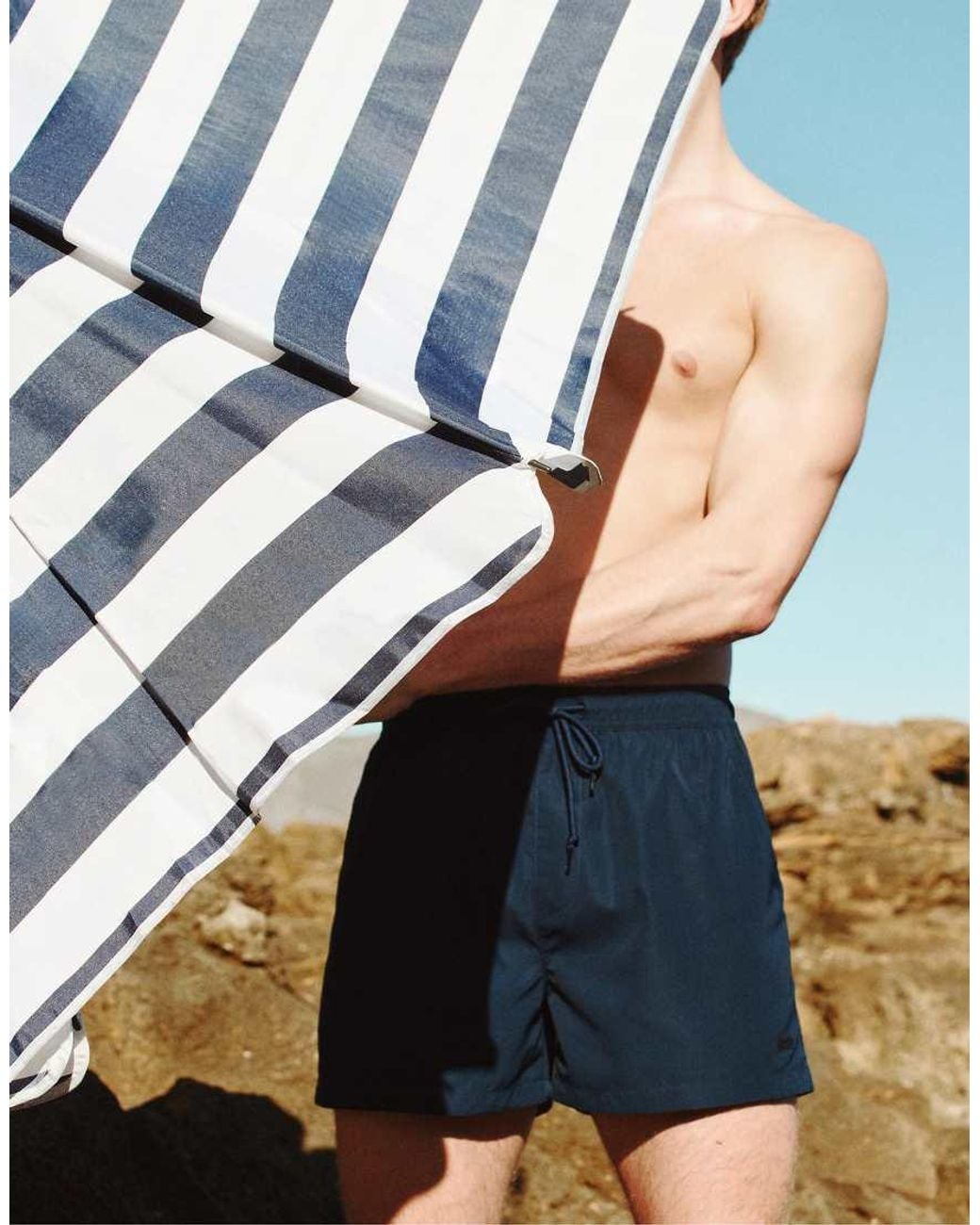 Pull&Bear Blue Basic Swimming Trunks for men