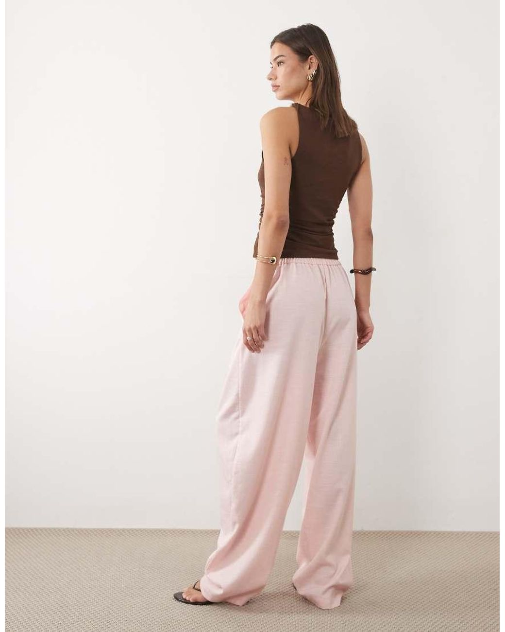 ASOS Pink Linen Blend Drawstring Waist Barrel Trouser