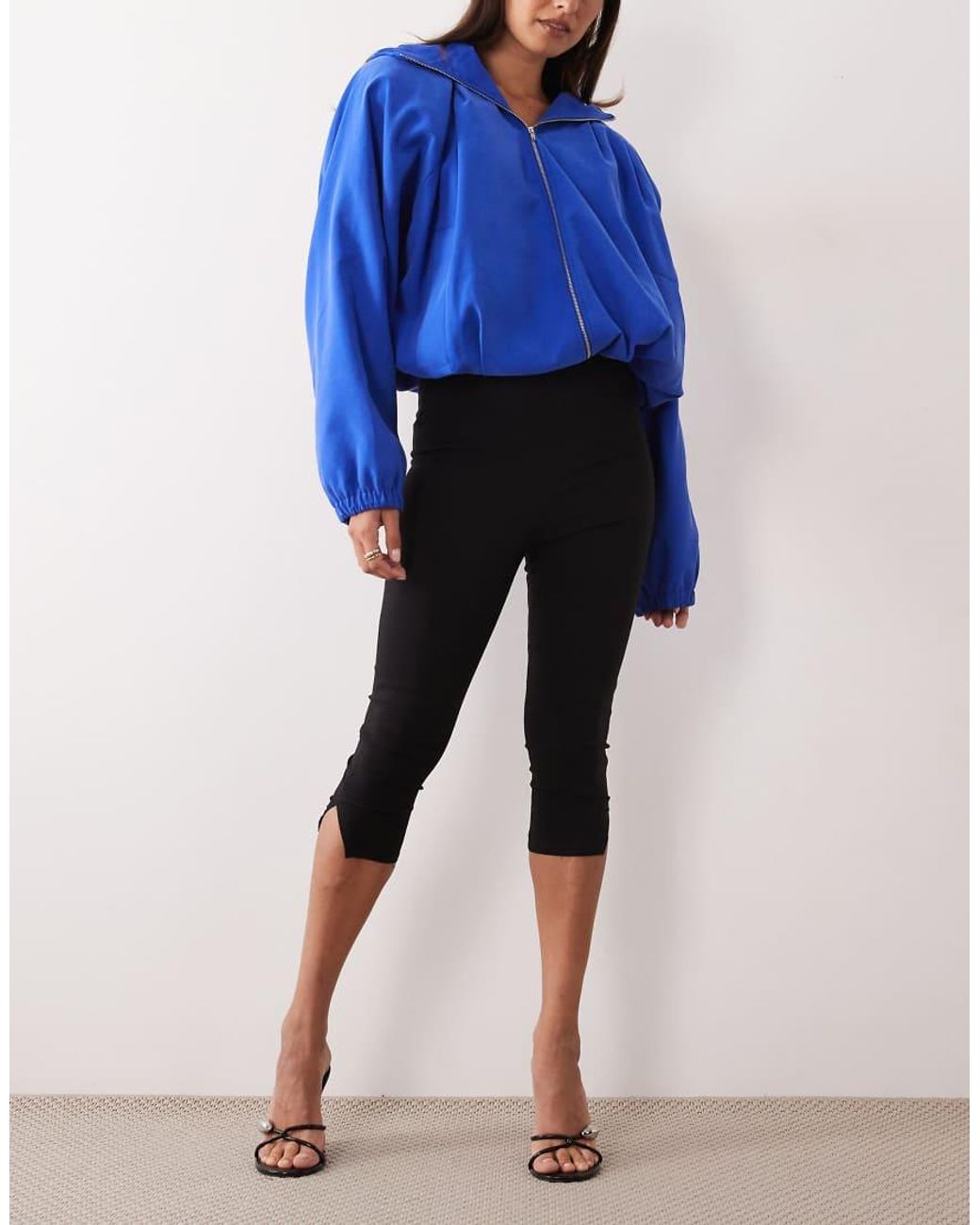 Missy Empire Blue Bengaline Side Split Detail Capri Pant