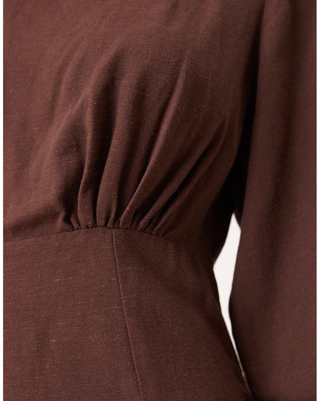 ASOS Brown Linen Blend Cocoon Sleeve Mini Dress
