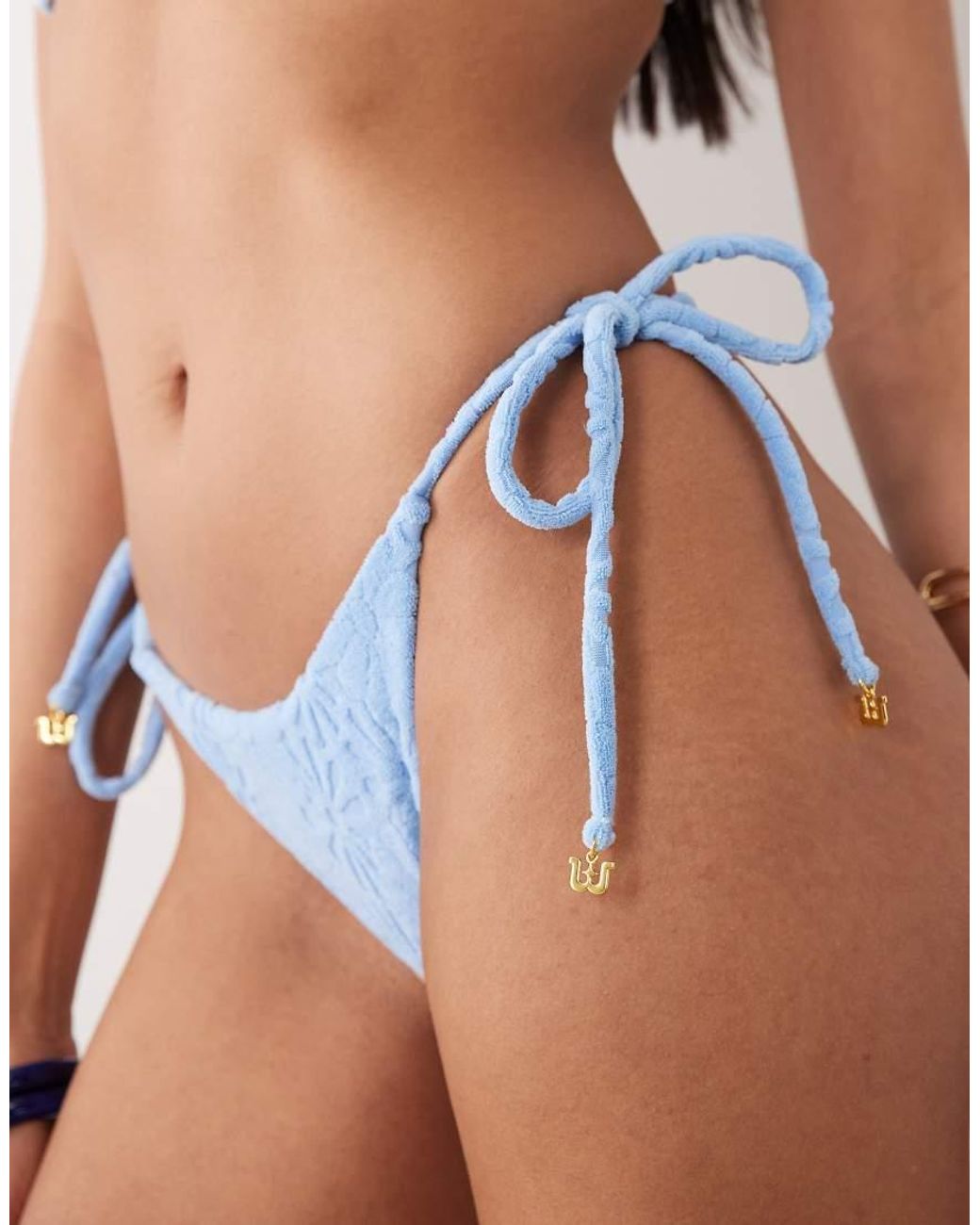 Wild Lovers Yellow Salty Textured Terrycloth Tie Side Bikini Bottom