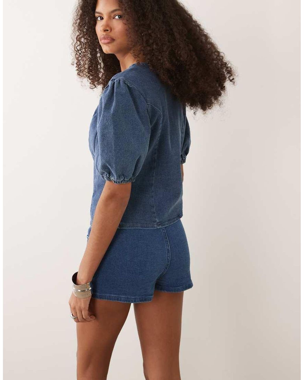 Miss Selfridge Blue Denim Mini Short Co-ord