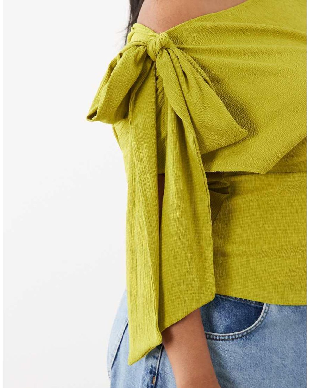 ASOS Yellow Asos Design Curve Textured Scarf Neck Fallen Shoulder Top