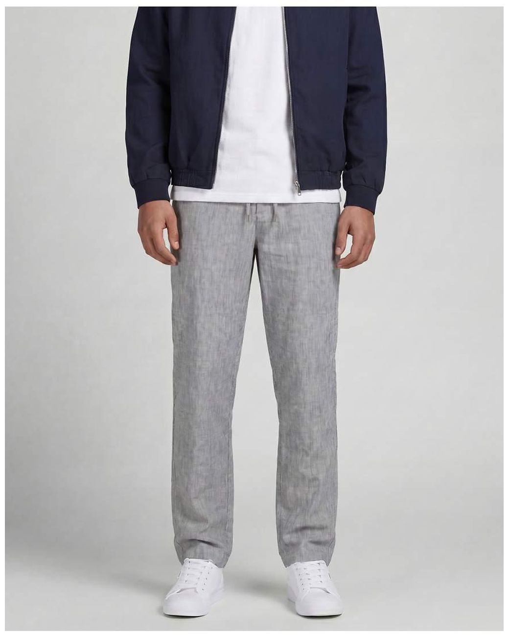 Jack & Jones Gray Wide Fit Drawstring Herringbone Chino for men