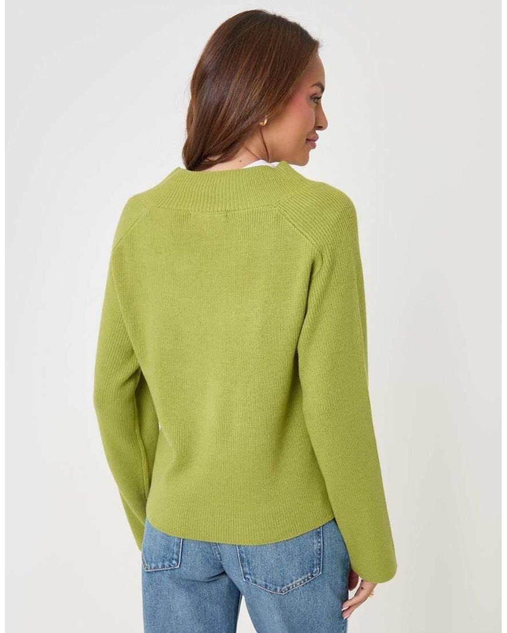 Threadbare Green Deep Rib V-Neck Jumper
