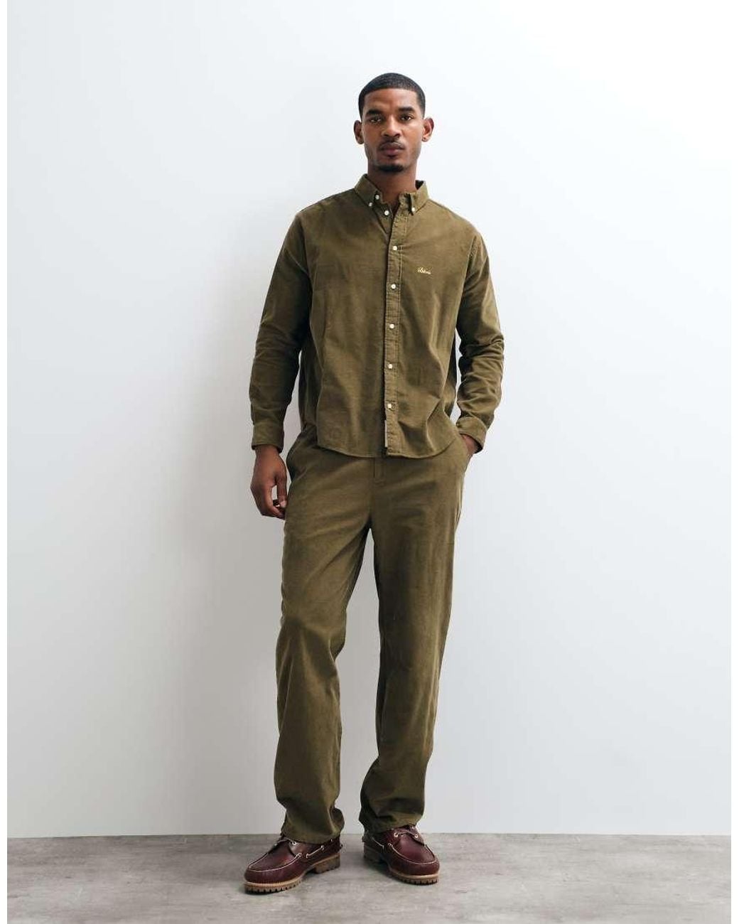 BLKVIS Green Button Down Corduroy Long Sleeve Shirt Co-ord for men