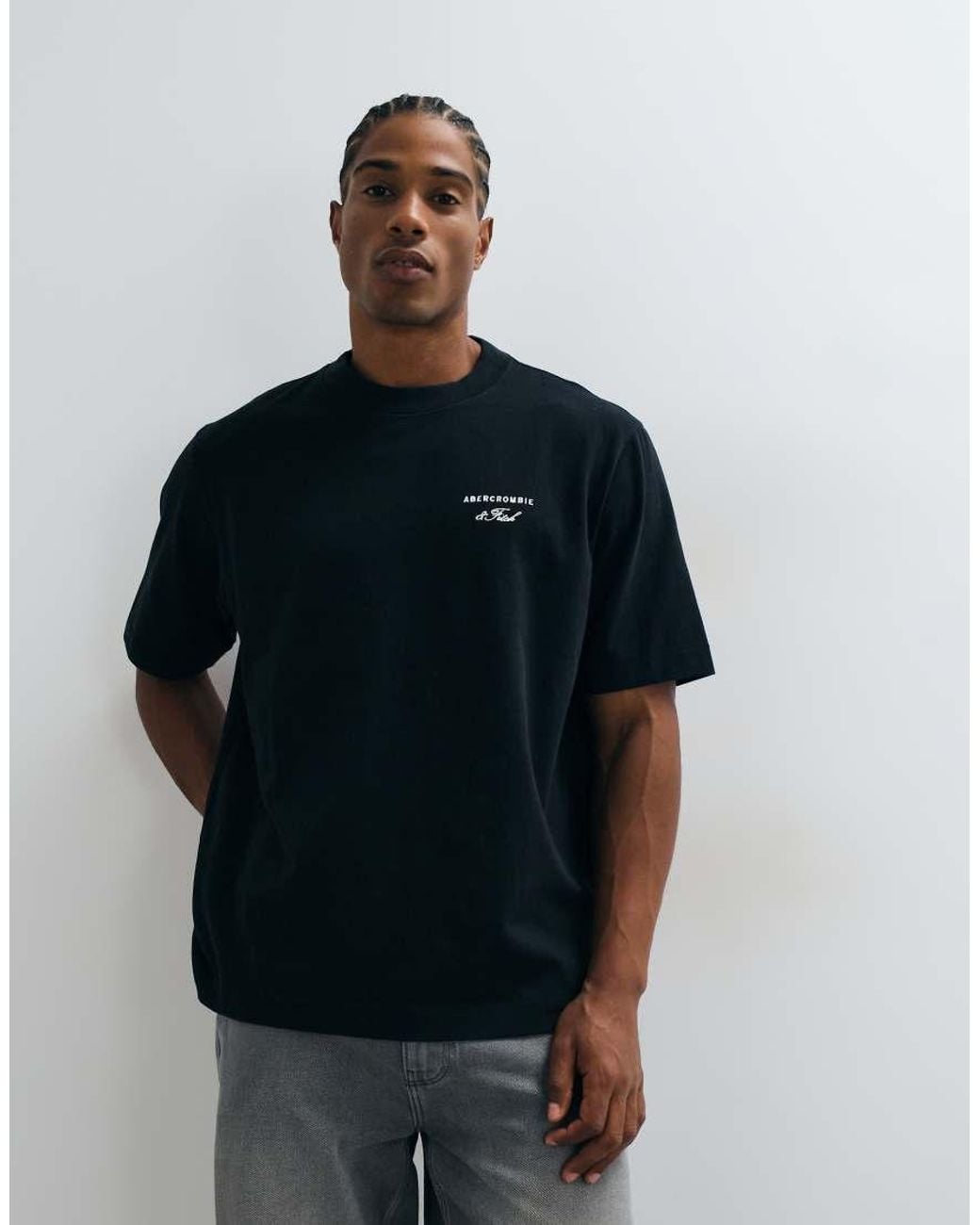 Abercrombie & Fitch Blue Premium Heavyweight T-shirt With Script Logo for men