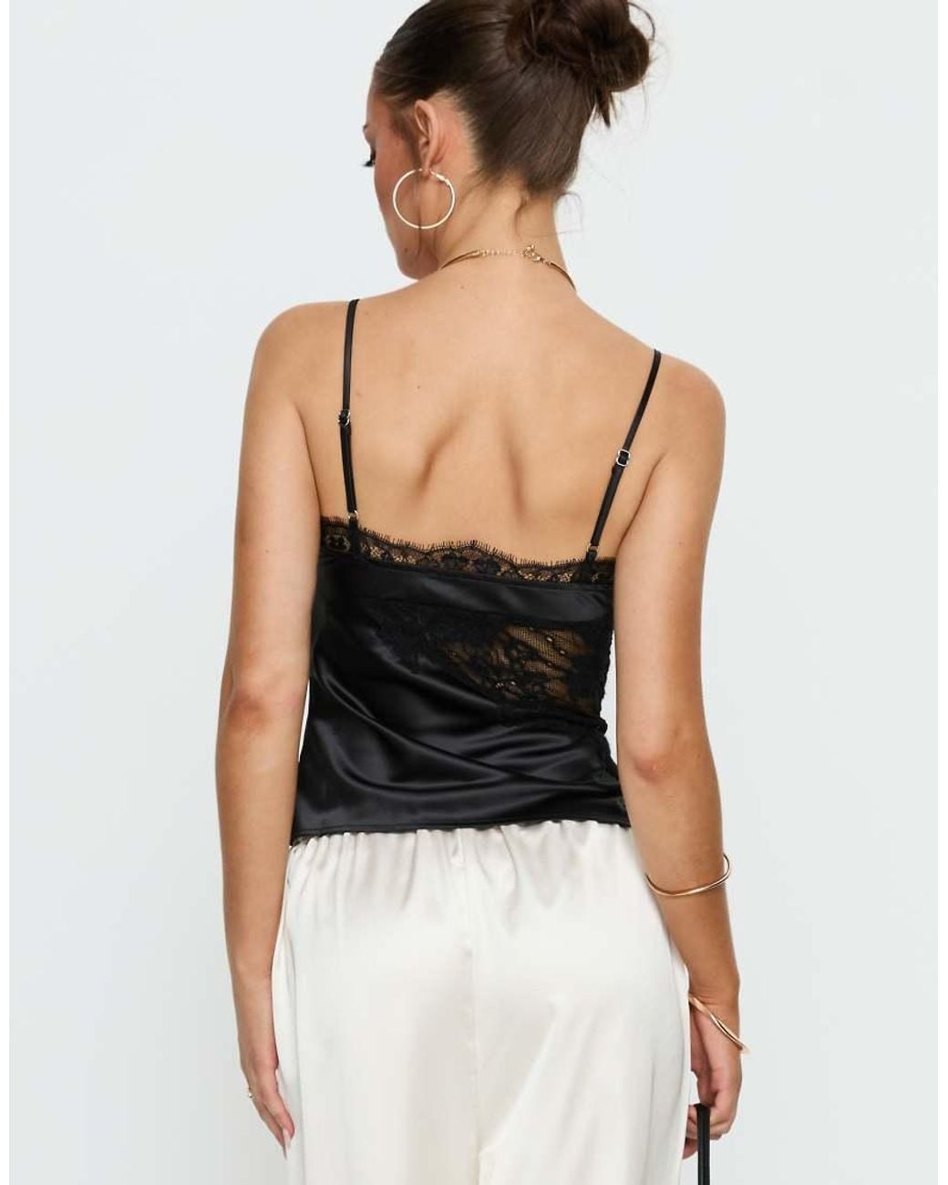 Princess Polly Black Annamari Satin Lace Insert Cami Top
