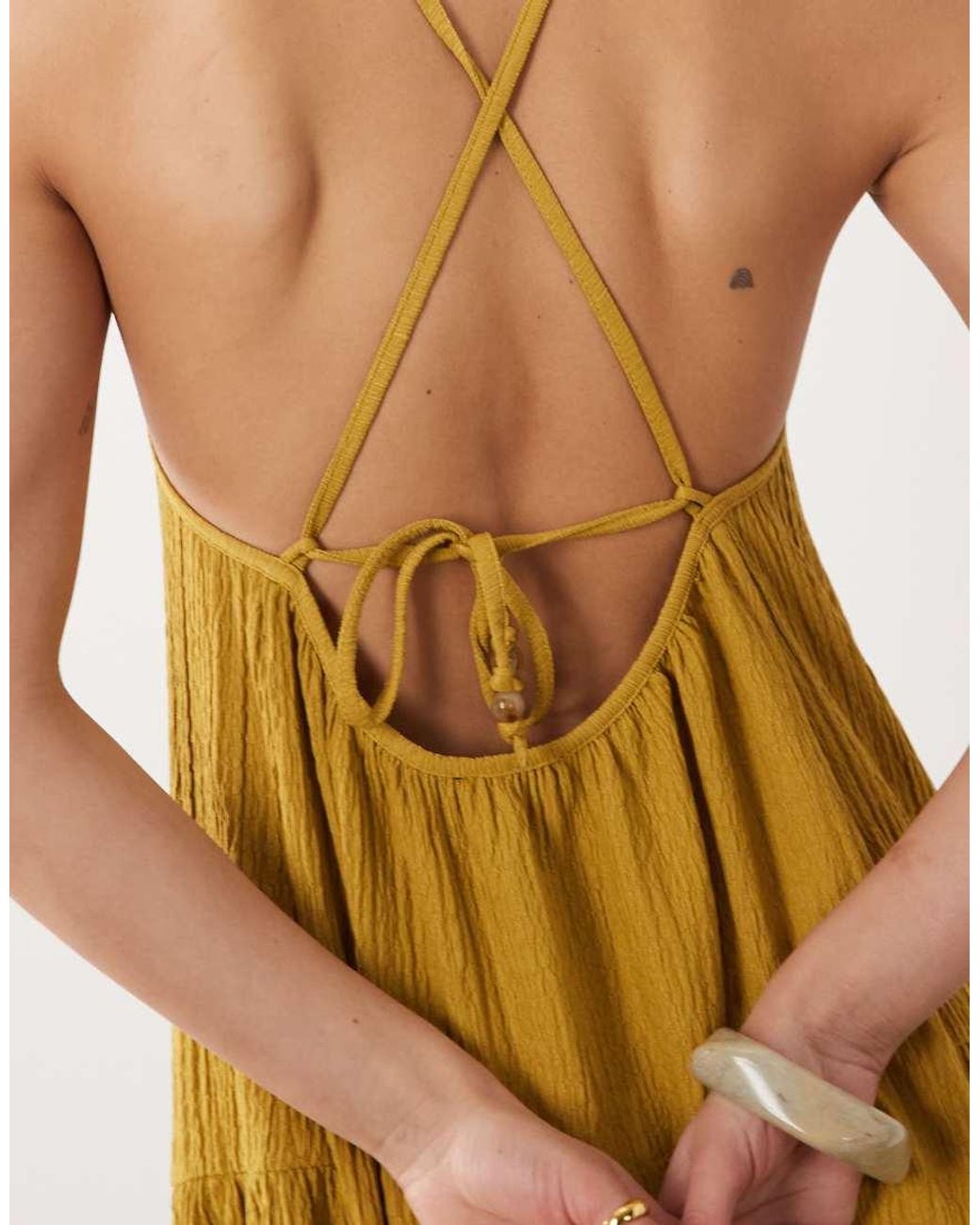 ASOS Natural Textured Halter Trapeze Maxi Dress