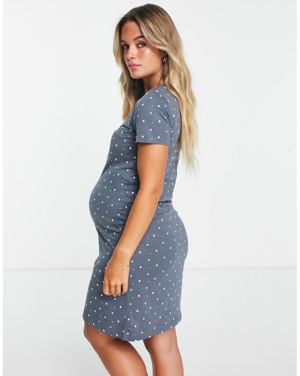 Mama.licious Blue Mamalicious Maternity Star Print Nightdress With Nursing Function