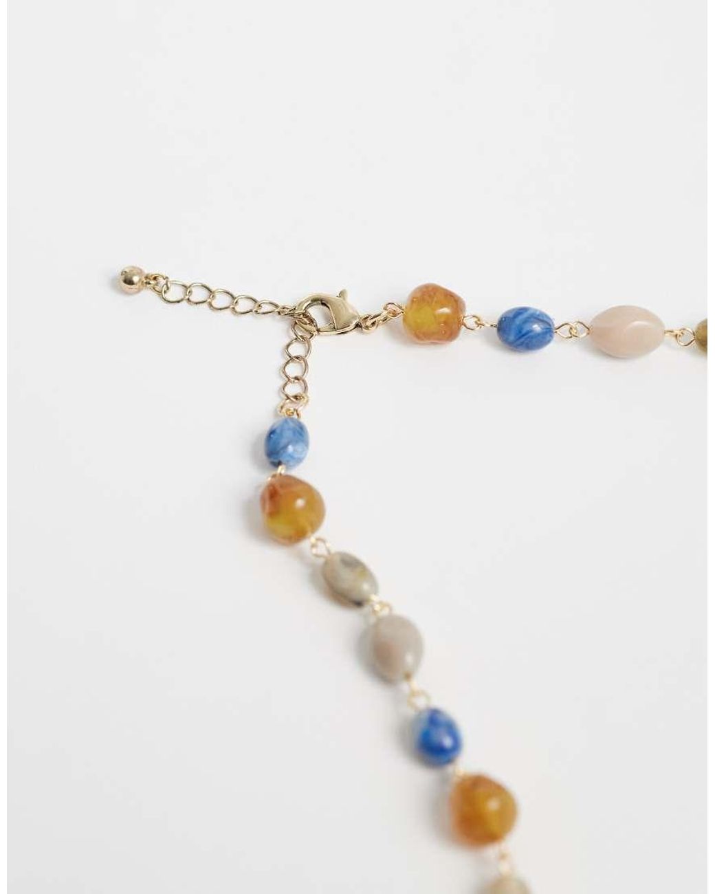 Reclaimed Vintage Blue Long Line Tonal Beaded Necklace