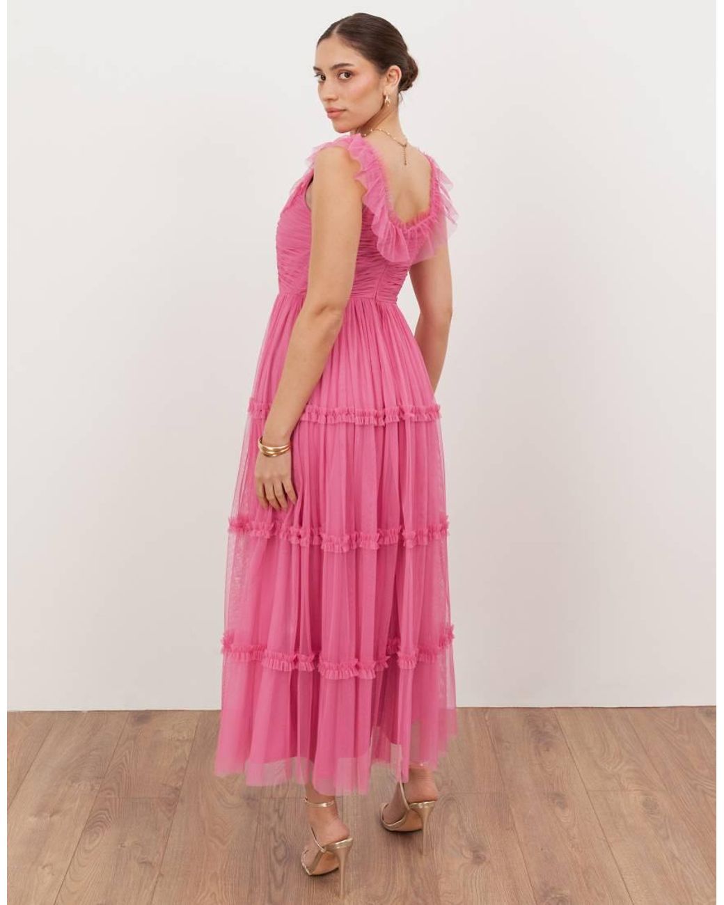 ANAYA Pink Square Neck Ruffle Midaxi Dress