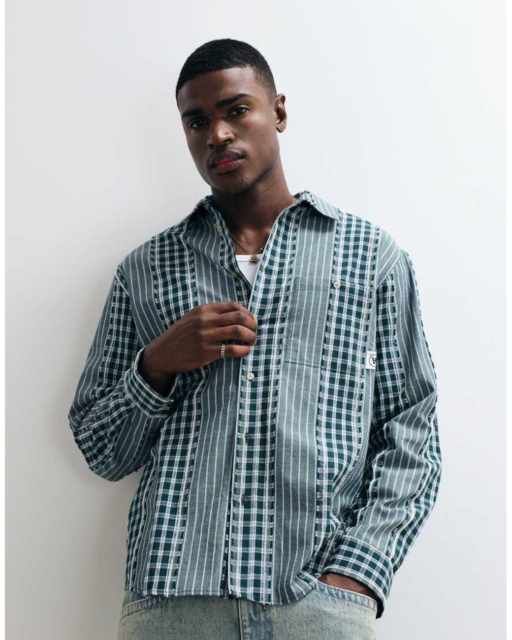 DOUBLE A by WOOD WOOD Blue 100% Cotton Cooper Long Sleeve Shirt for men