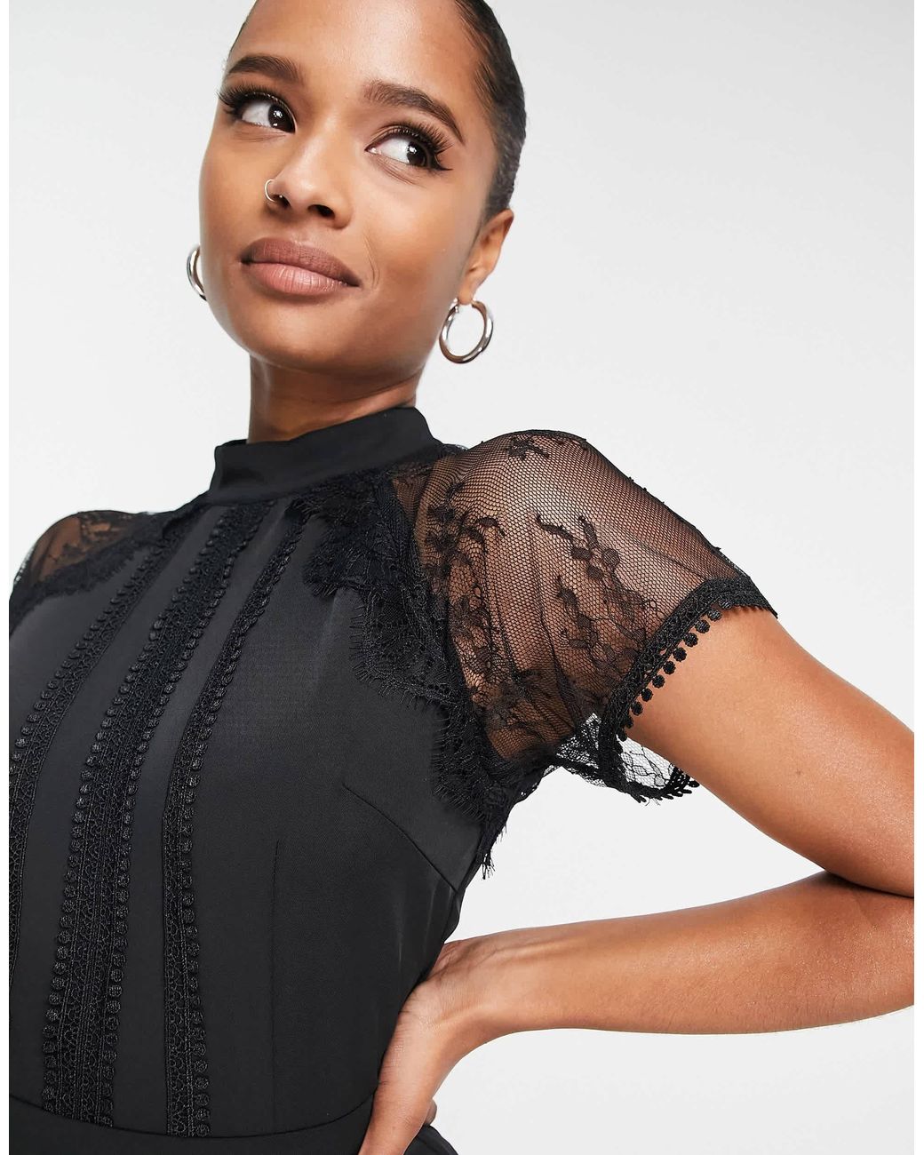liquorish a line lace detail midi dress Ivory Lace Inset Midi Dress XL