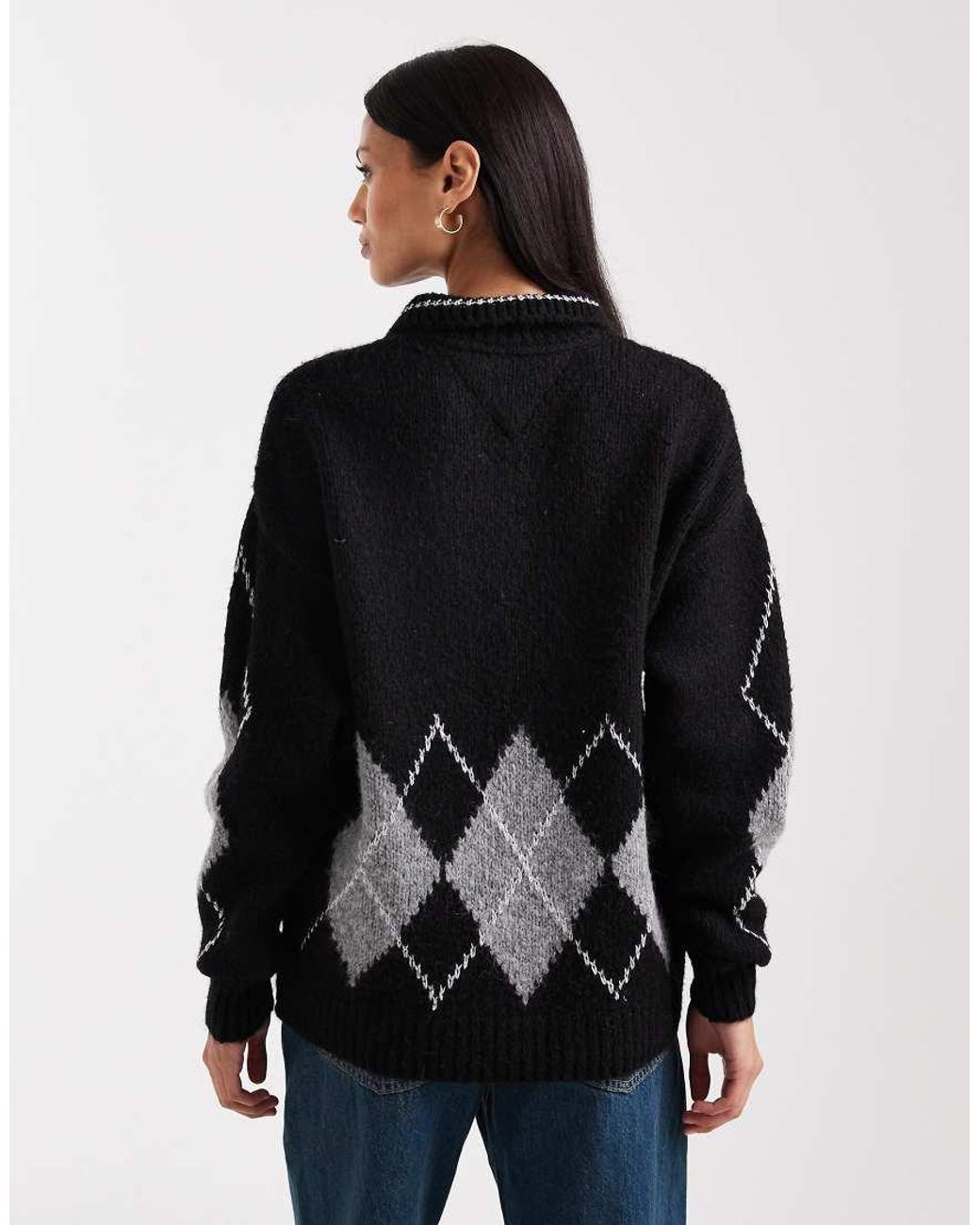 Tommy Hilfiger Black Argyle Knit Polo Jumper