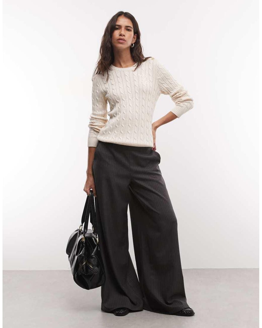Ralph Lauren White Button Detail Cable Knit Jumper