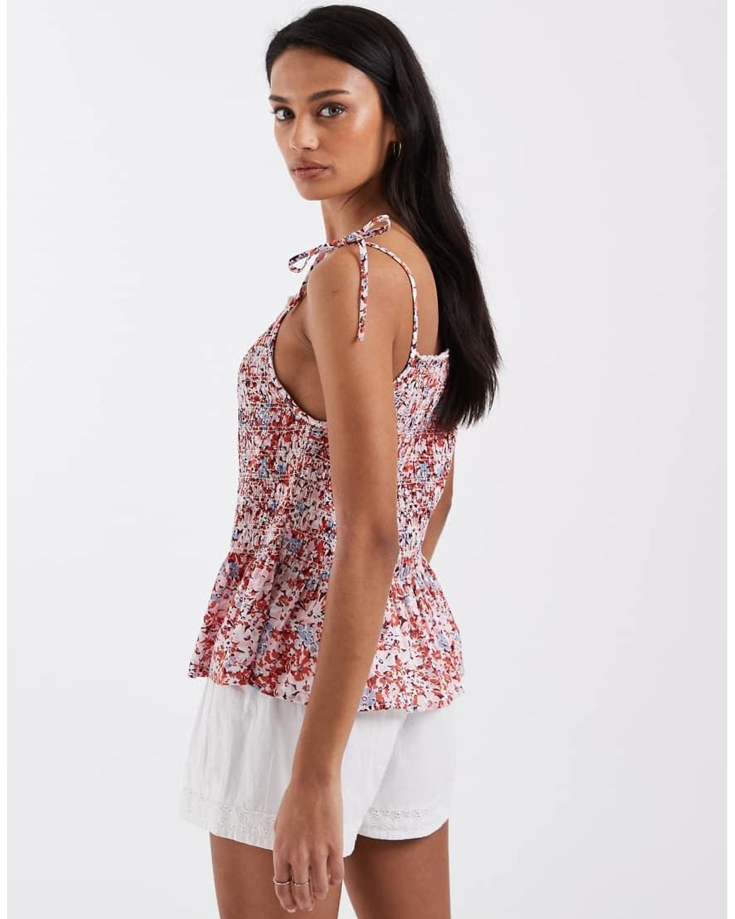Levi's Floral Shirred Shoulder Tie Top