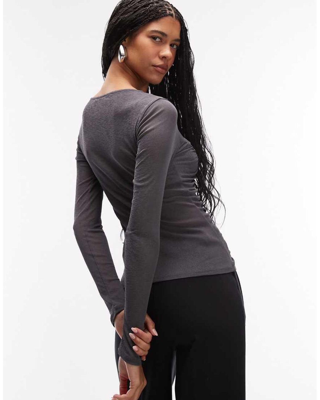 ASOS Black Onion Skin Ruched Bodice Long Sleeve Top