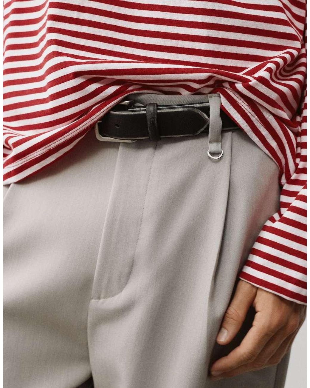 Pull&Bear Natural Tailored Darted Trousers for men