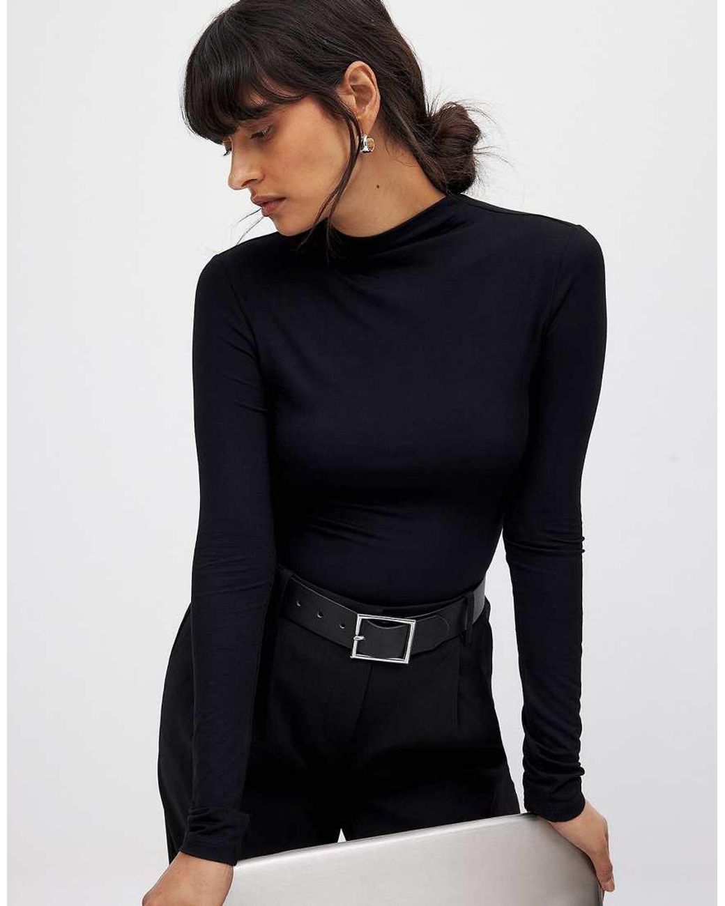 NA-KD Blue Soft Line Funnel Neck Long Sleeve Top