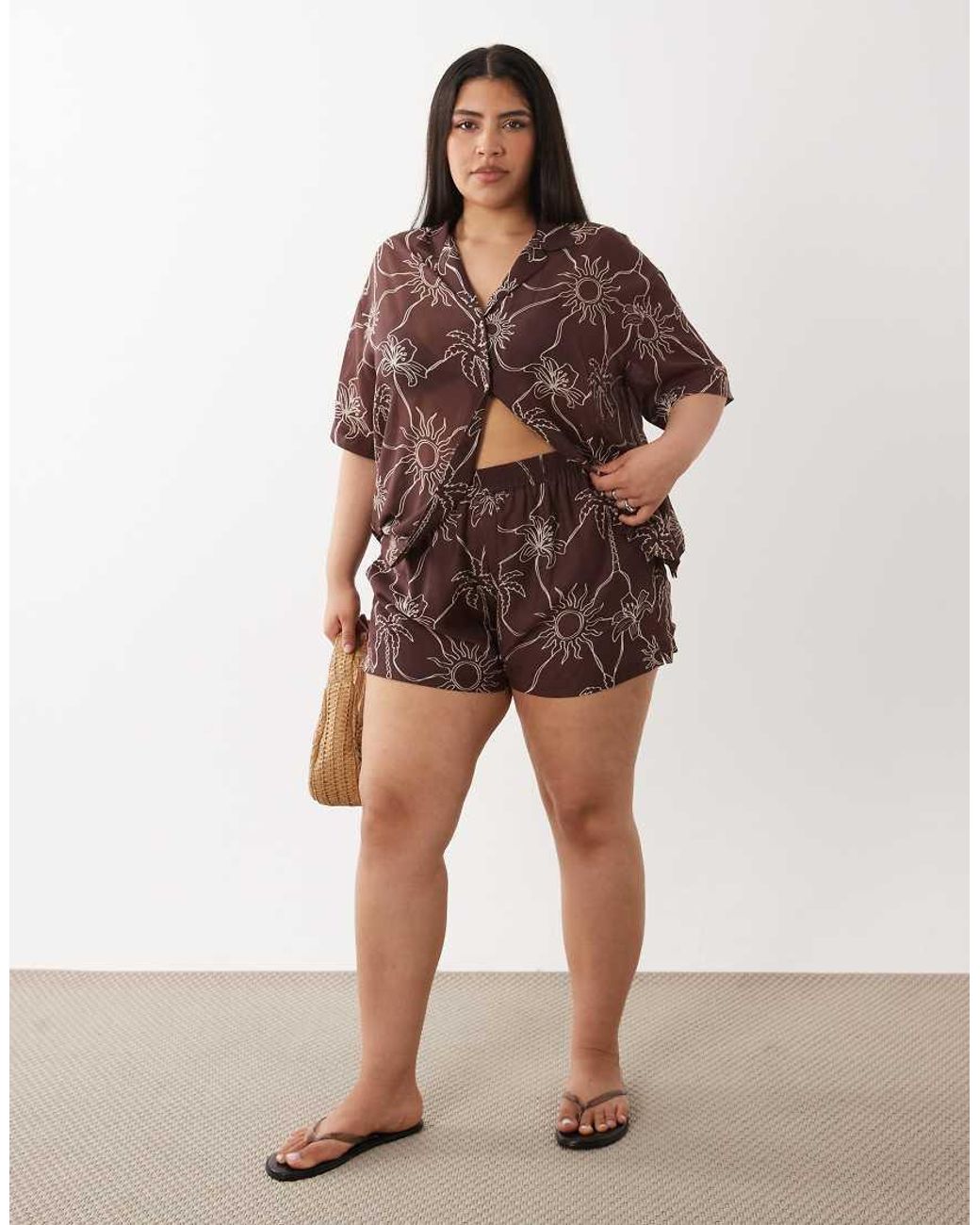 ASOS Brown Asos Design Curve Logan Beach Resort Short