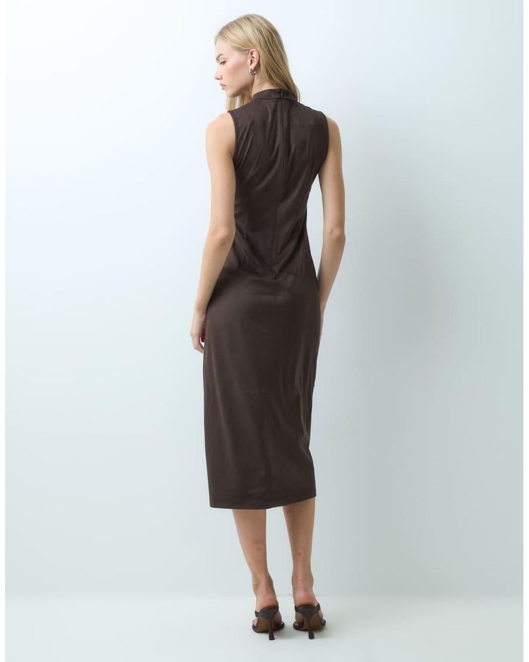 Vila Brown High Neck Faux Suede Maxi Dress