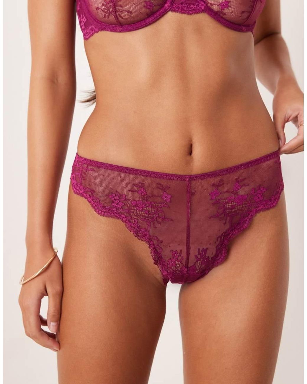 Dora Larsen Red Odette Floral Lace Brazilian Brief