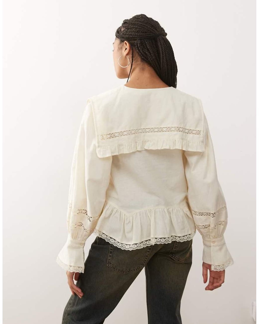 Reclaimed Vintage Natural Shirt With Collar And Lace Inserts
