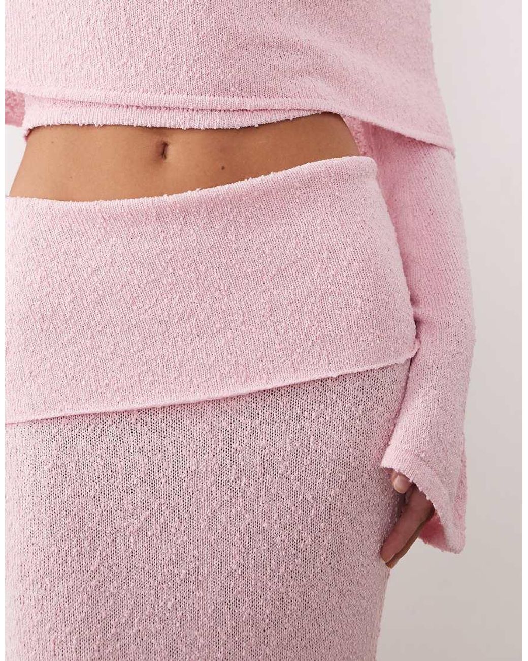 Wanderdoll Pink Yasmin Boucle Knit Dramatic Foldover Maxi Skirt Co-Ord