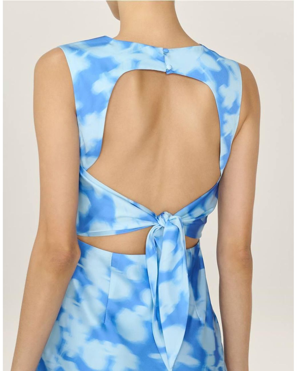 OMNES Blue Dresses Nova Floral Satin Midi Dress With Open Back