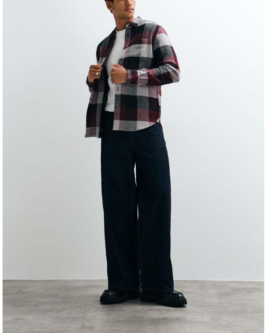 French Connection Brown Large Check Flannel Shirt for men