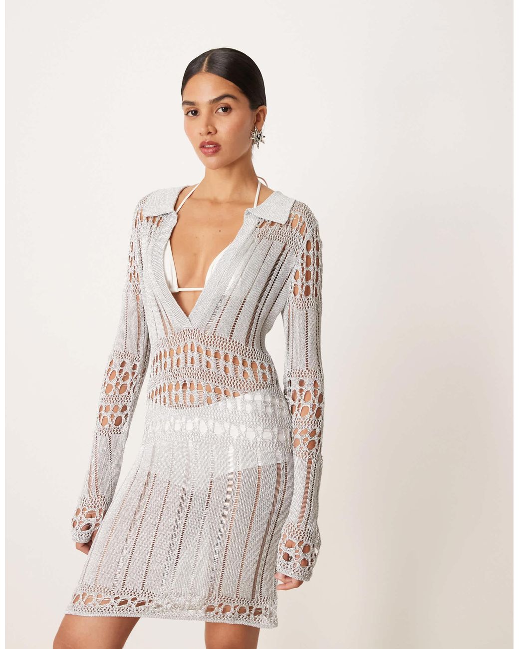 mango crochet dress Palm Island Collared Midi making it a versatile addition to your casual wardrobe Mango Women's Long Two-Tone Crochet
