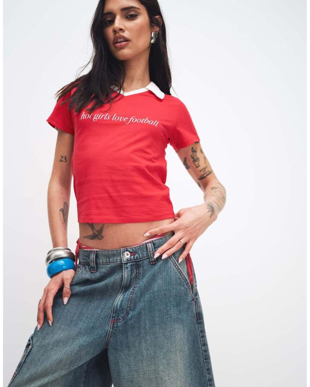 The Frolic Red Exclusive Cotton 'hot Girls Love Football' Script Graphic Front Collated Baby Tee
