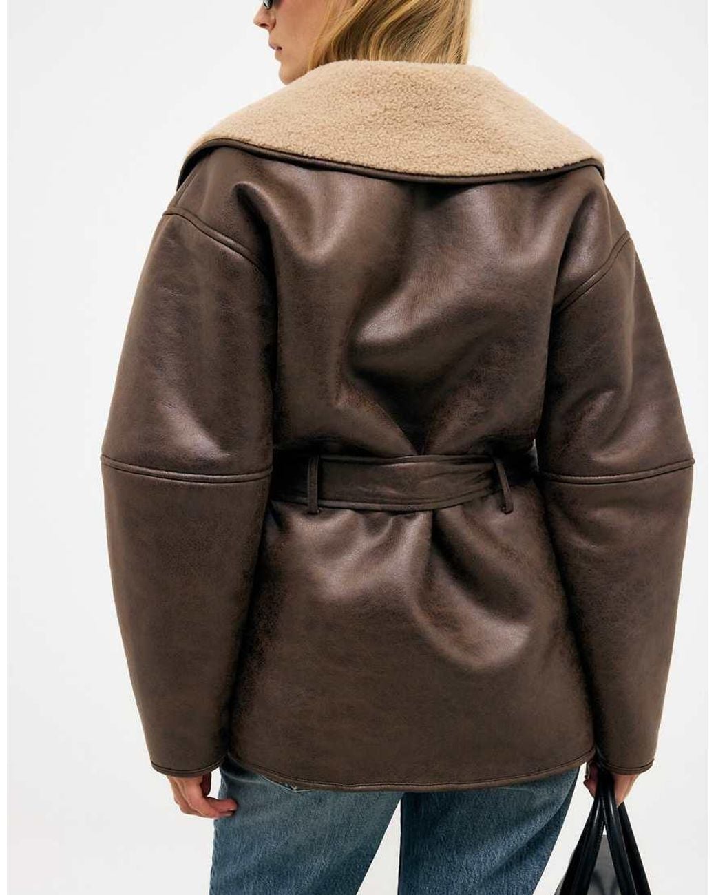 NA-KD Brown Oversized Belted Bonded Jacket