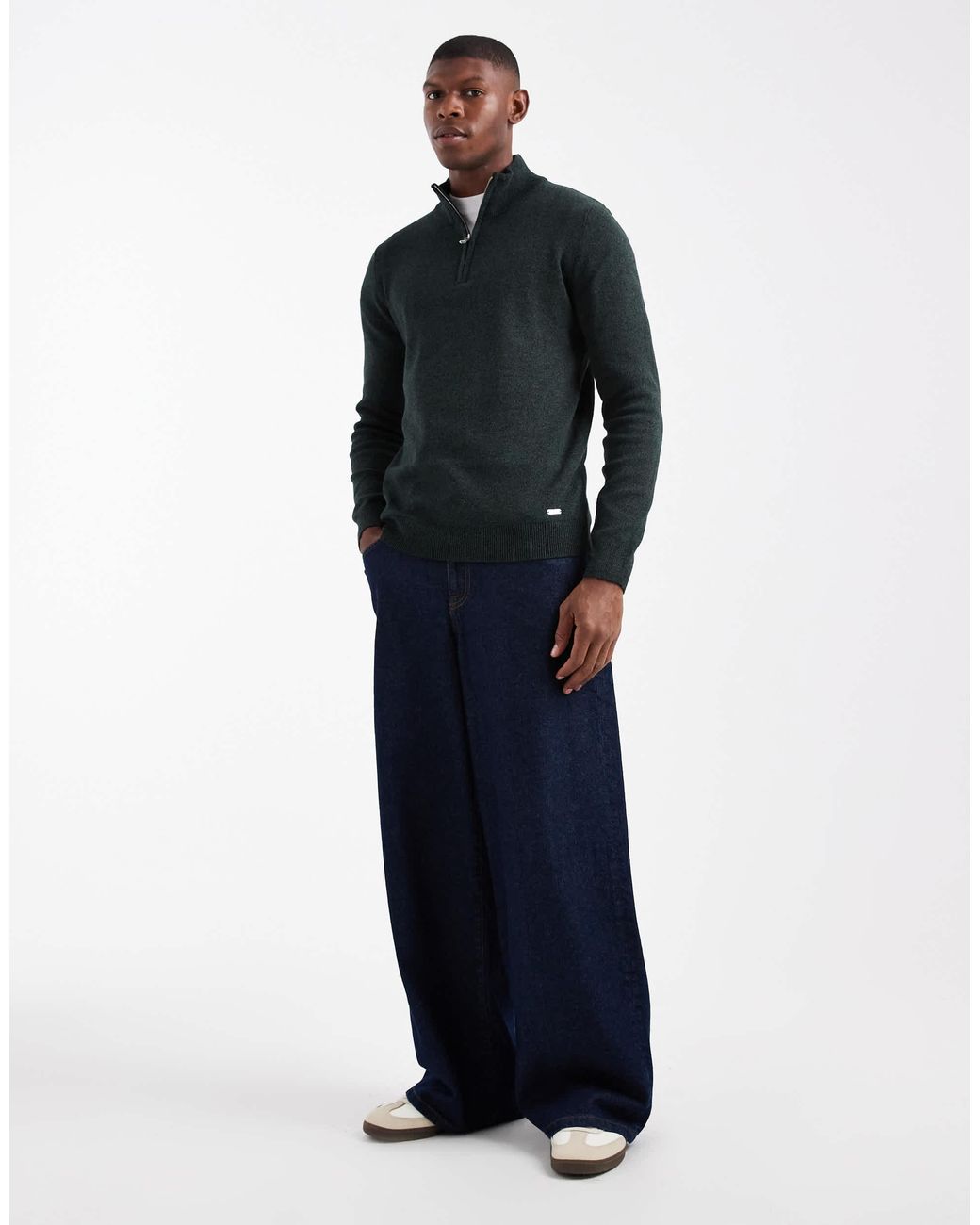 Pull en maille à col zippé - noir/kaki Threadbare pour homme en coloris Blue